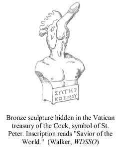 Bronze sculpture hidden in the Vatican treasury of the Cock, sym